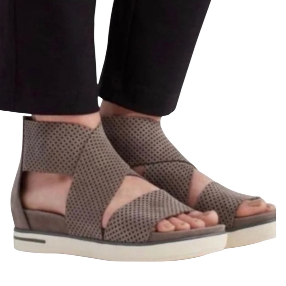 Eileen Fisher Perforated Crisscross Platform Sandal SZ 7 Suede Brown